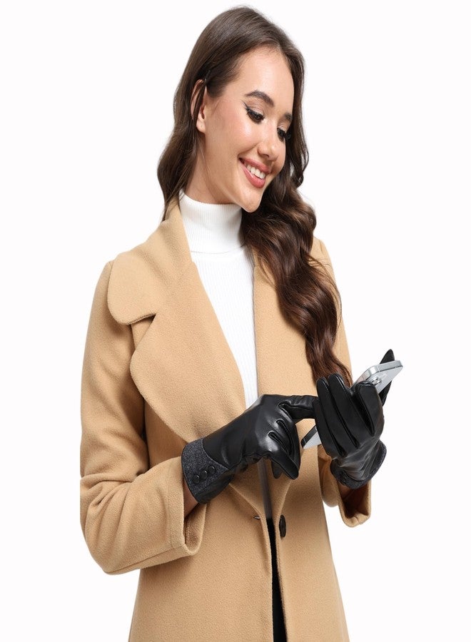 QOF Winter Genuine Leather Gloves for Women, Cashmere Warm Lined Finger Touchscreen Texting Driving Gloves - Image 5